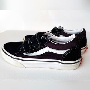Kids VANS, Black & White Suede with Velcro. Size Youth 1